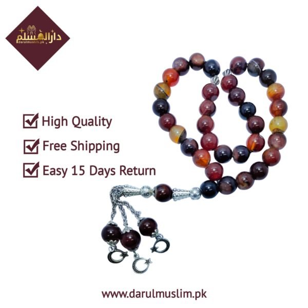 Sulemani Aqeeq Stone Tasbeeh (Original) 33 Beads | Dar Ul Muslim - Image 3